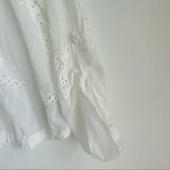 Johnny Was embroidered sheer cardigan jacket button front top tie waist XS white - Picture 12 of 12